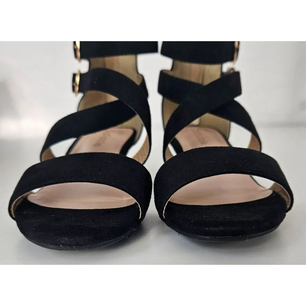 Girls Sz 13 Little Kid Black High Heel Sandals Cross Strap Wedding Party Church